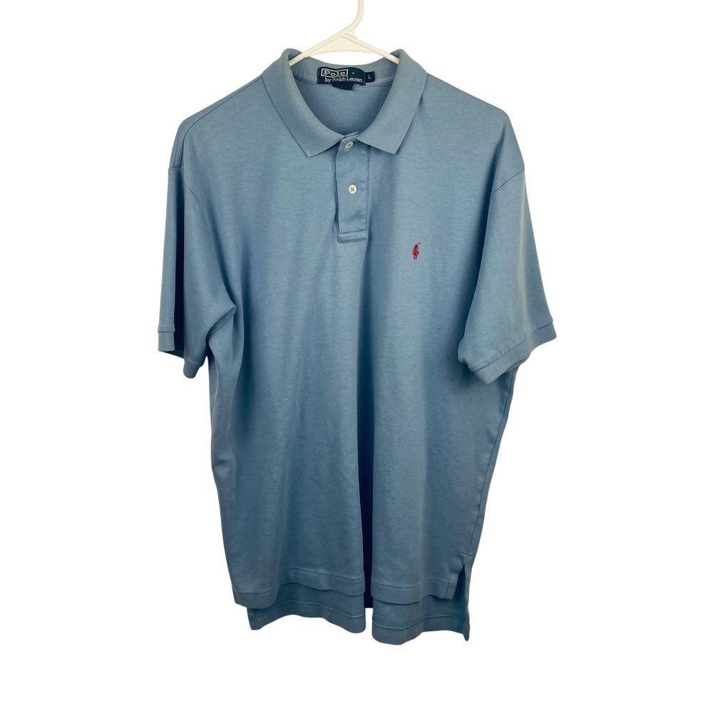 Polo Ralph Lauren Mens Large Blue Short‎ Sleeve Cotton Pique Polo Shirt Red Pony